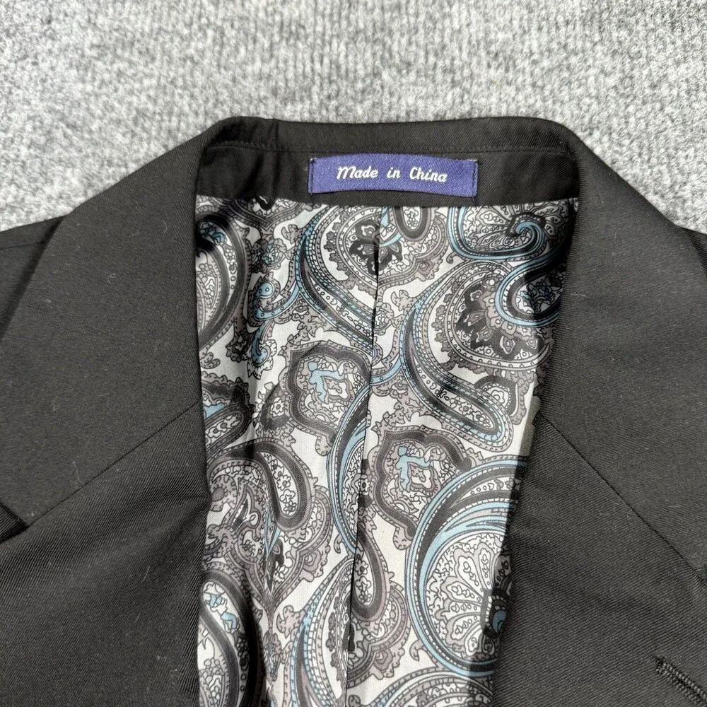 Alan Flusser Mens Black Solid Suit Jacket Single Breasted Two Button Notch